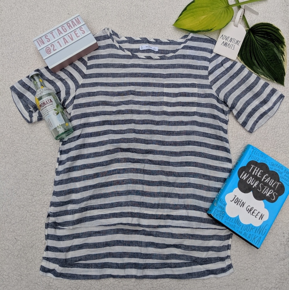 Mango casual - high low Blue/white striped shirt